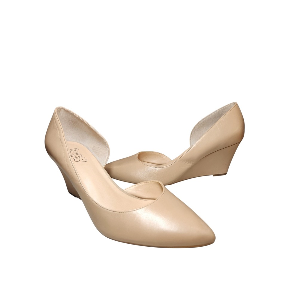 Franco‎ Sarto Felice Leather D'Orsay Wedge Pumps Heels Pointed Toe Nude Tan 11